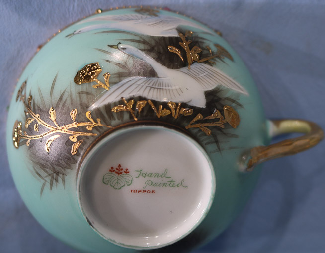 005e - 11 piece tea set with hand painted geese, signed Nippon