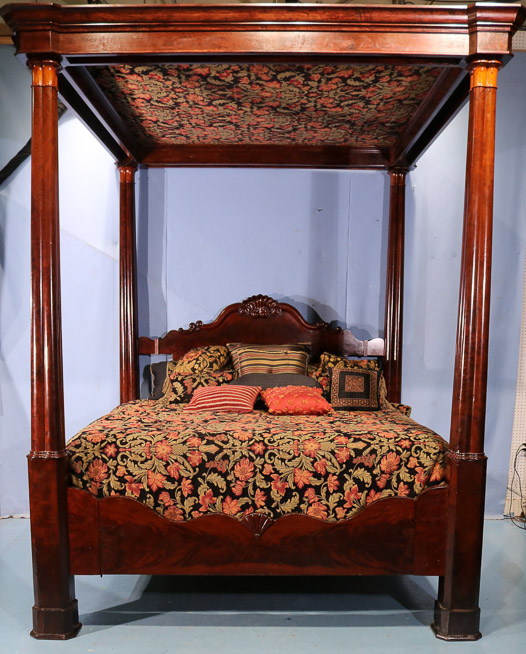 084a - Mahogany Empire full tester bed signed C. Lee