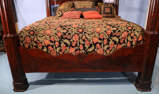 084f - Mahogany Empire full tester bed signed C. Lee