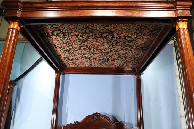 084i - Mahogany Empire full tester bed signed C. Lee