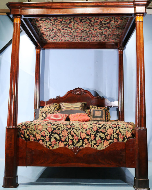 084j - Mahogany Empire full tester bed signed C. Lee